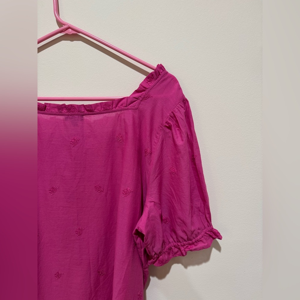 NWT Talbots Bright Pink Floral Embroidered Square Neck Top, Women's XL - Picture 9 of 12